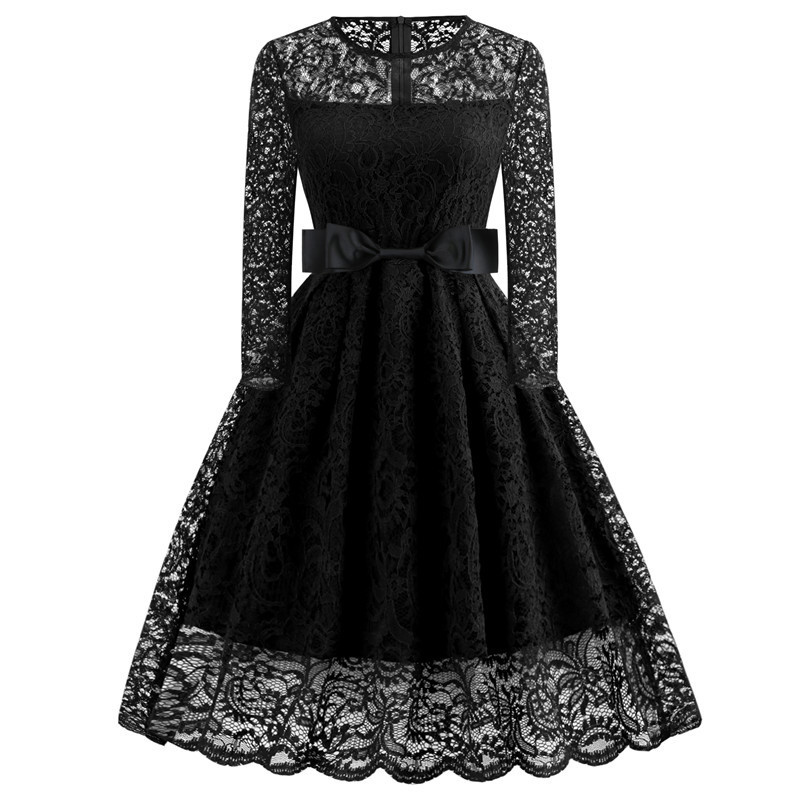 Lace Dress Long Sleeve Sexy Evening Dress Hepburn Elegant Retro 1950 Vintage Dresses