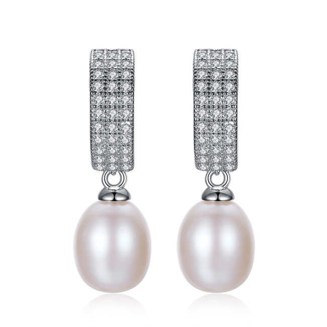 White/Pink/Purple Pearl 925 Sterling Silver Zircon Earrings Women's Jewelry Earrings
