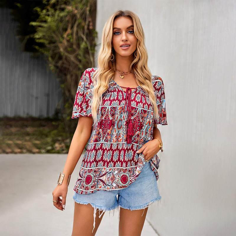 Printed Tops Heart New Summer Bohemian Elegant Casual Tops T-Shirts