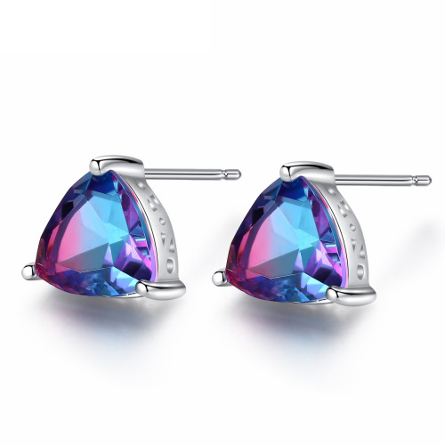 925 Sterling Silver Rainbow Stud Earrings Geometric Triangle Earrings Wedding Jewelry Earrings