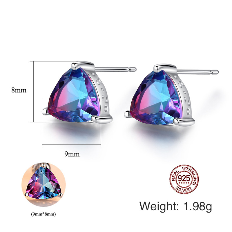 925 Sterling Silver Rainbow Stud Earrings Geometric Triangle Earrings Wedding Jewelry Earrings