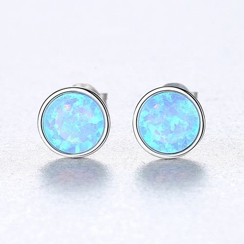 Brilliant Round Opal Jewelry Stud Earrings in Sterling Silver Tricolor 925 Earrings