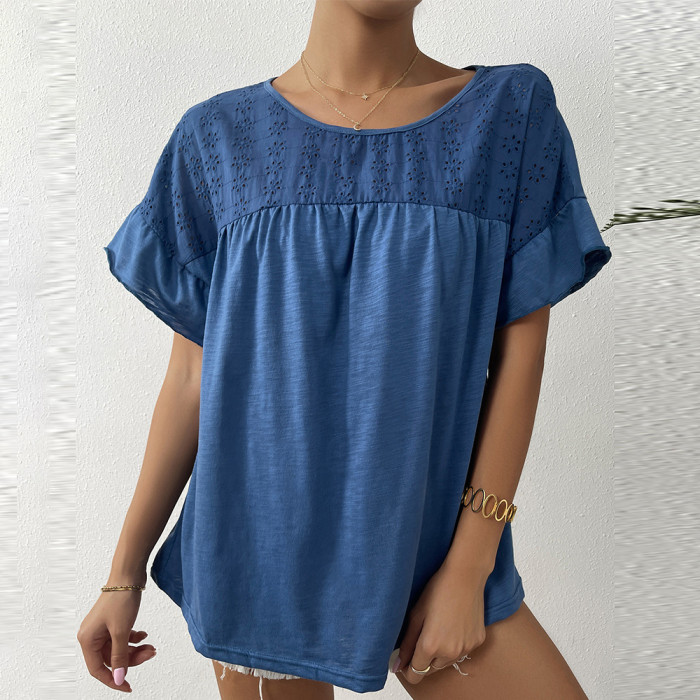 New Stitching Top T-shirt Summer Short-sleeved Solid Color Loose Top Women's T-shirts
