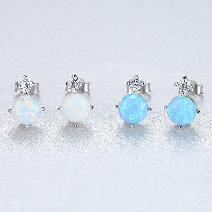 Opal Girls 925 Silver Blue Fire Opal Earrings Stud Earrings Fine Jewelry Earrings