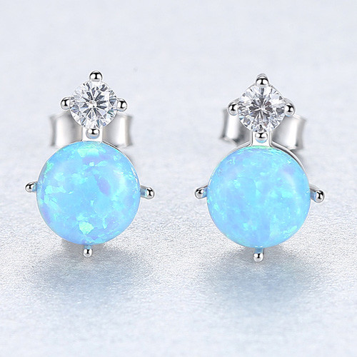 Opal Girls 925 Silver Blue Fire Opal Earrings Stud Earrings Fine Jewelry Earrings