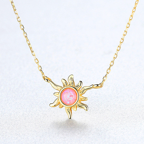 Women's Sunflower Opal Charm Necklace 925 Sterling Silver Fashion Jewelry Necklace