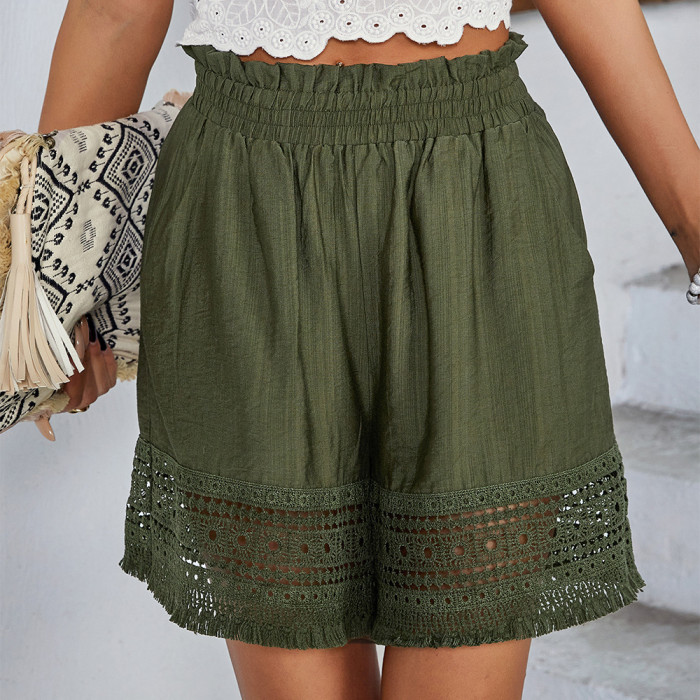 Lace Stitching Wide-leg Pants Summer New Hollow Short Casual Women's Shorts