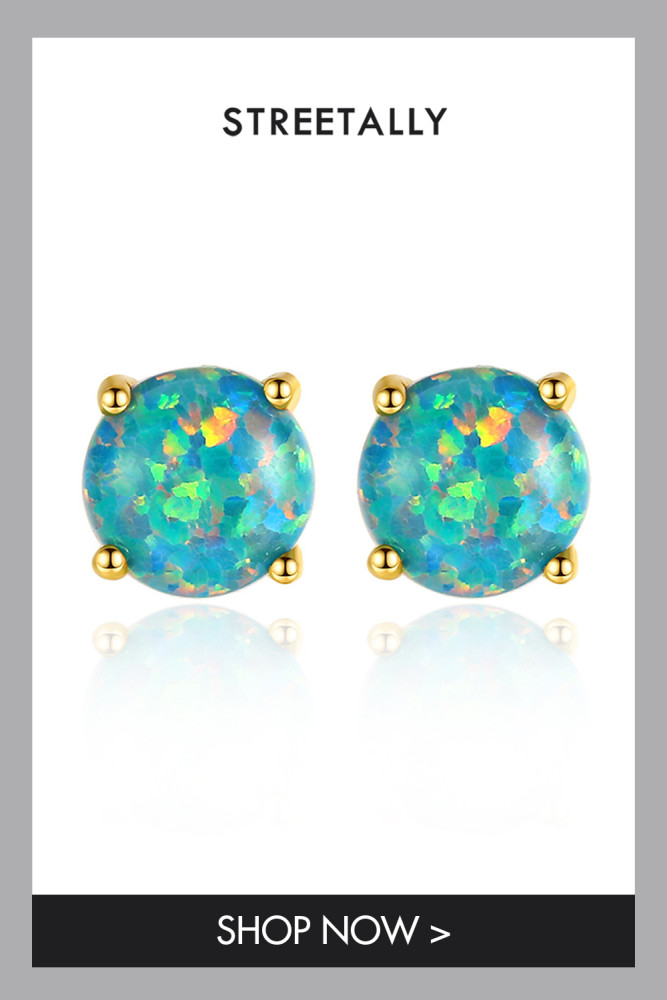 Small Round Lovely Opal Stud Earrings High Jewelry in Sterling Silver Earrings