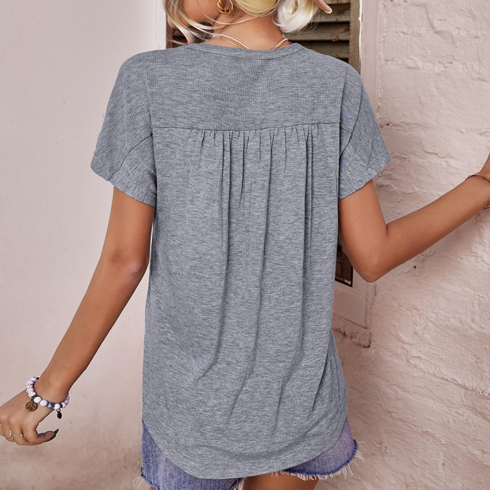 Knitted Stretch Solid Color Top New Summer V-neck Sexy Basic T-shirt