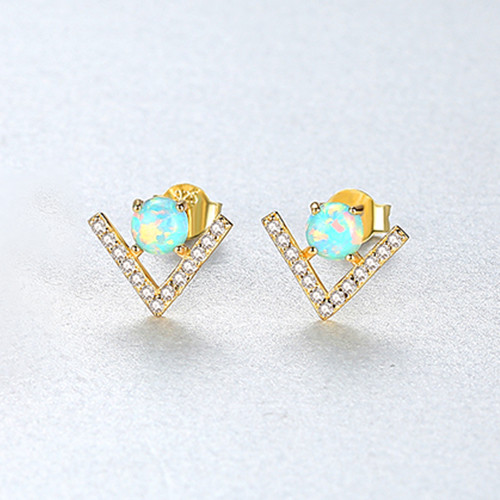 100% Sterling Silver Round Opal Birthstone Stud Earrings Women's Bright 3 Color Party Earrings