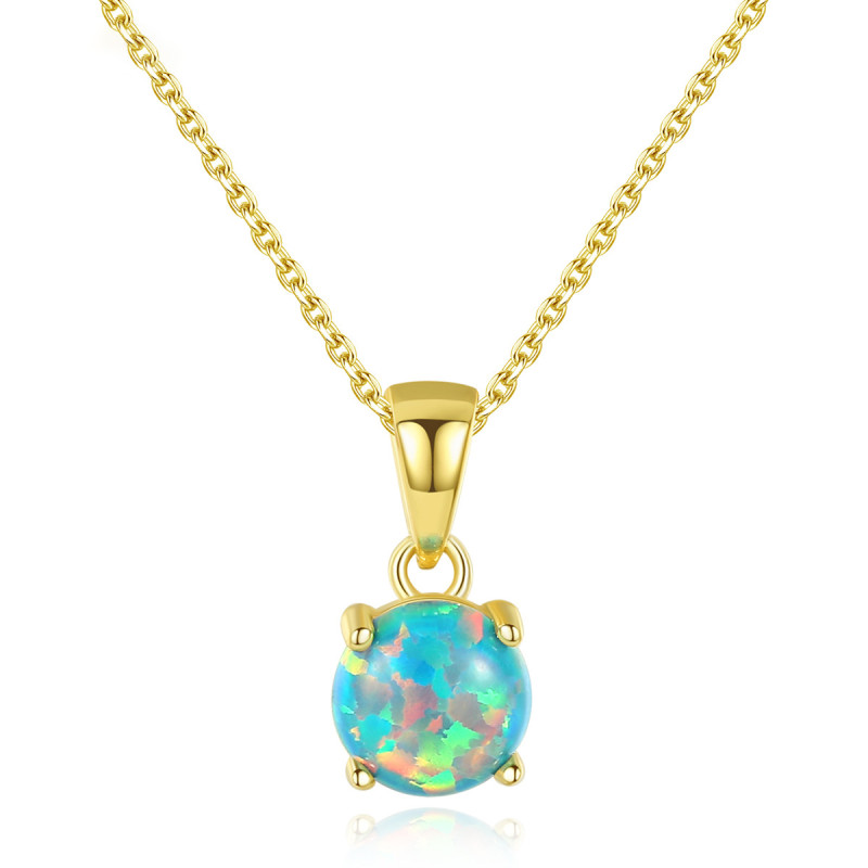Sterling Silver 925 Necklace Colorful Round Opal Pendant Necklace Fine Jewelry Necklace