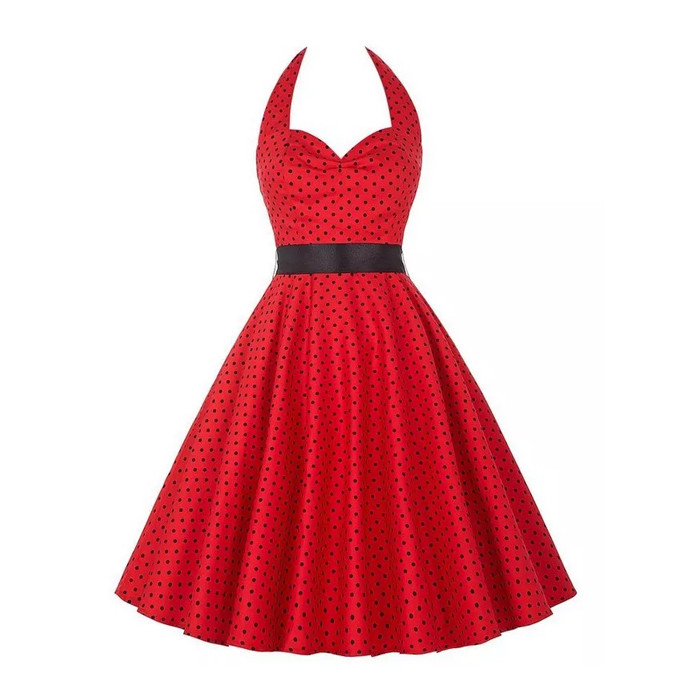 Polka Dot Print Vintage Dress Summer 50's 60's Sexy A-Line Party Dress 1950 Vintage Dresses