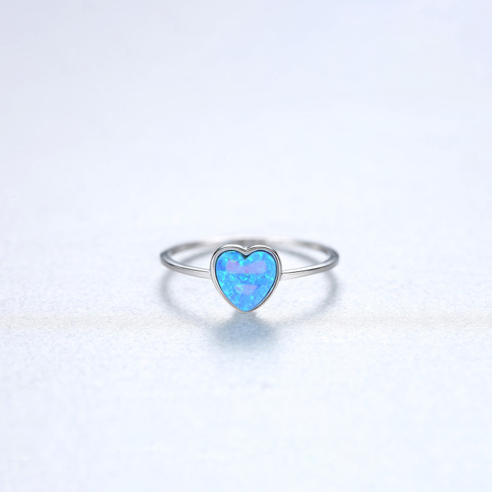 Romantic Heart Opal Ring High Jewelry Sterling Silver 3-Color Thin Circle Rings