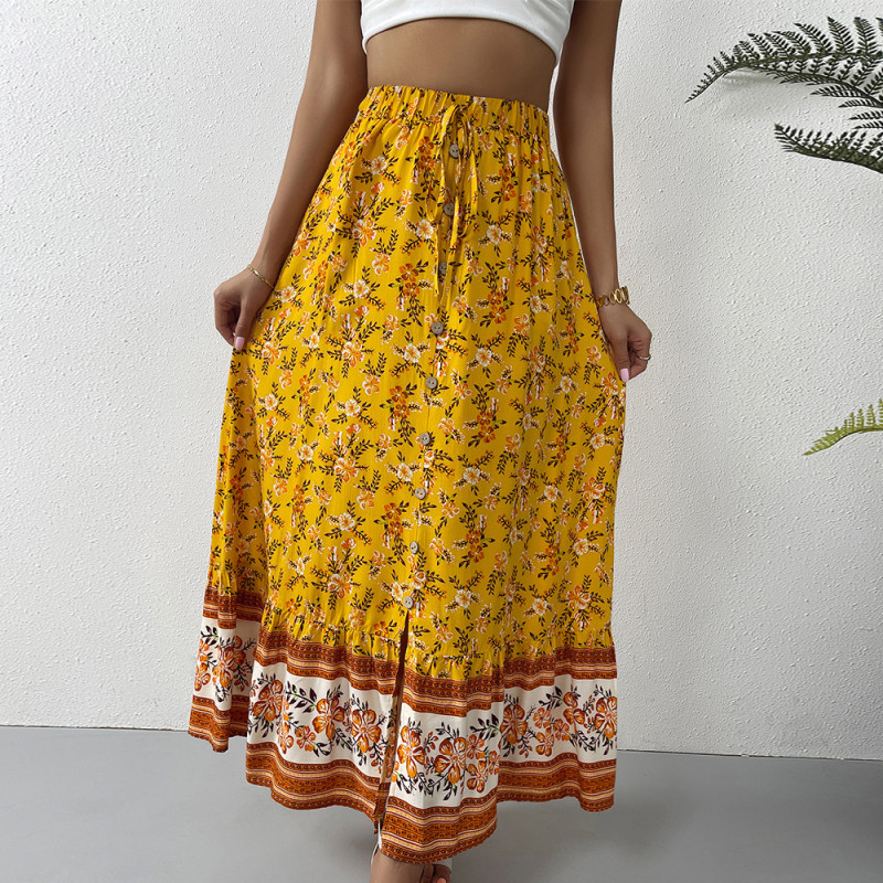 Printed Floral Bohemian Casual Skirt New Summer Big Swing Beach Skirt