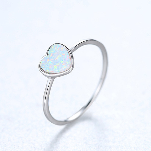 Romantic Heart Opal Ring High Jewelry Sterling Silver 3-Color Thin Circle Rings