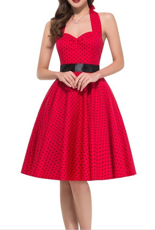 Polka Dot Print Vintage Dress Summer 50's 60's Sexy A-Line Party Dress 1950 Vintage Dresses