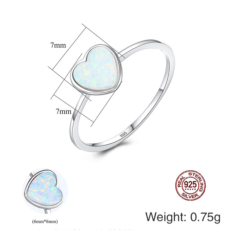 Romantic Heart Opal Ring High Jewelry Sterling Silver 3-Color Thin Circle Rings