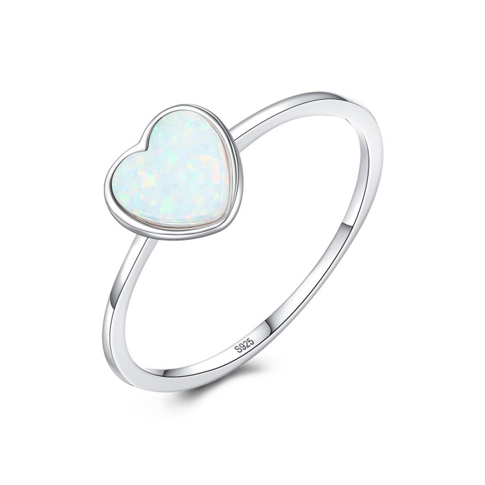 Romantic Heart Opal Ring High Jewelry Sterling Silver 3-Color Thin Circle Rings