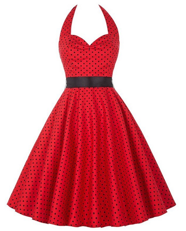 Polka Dot Print Vintage Dress Summer 50's 60's Sexy A-Line Party Dress 1950 Vintage Dresses