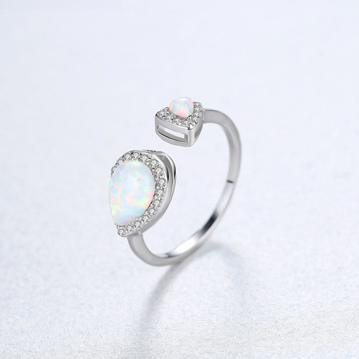 925 Silver Jewelry Water Drop Double Opal Rings Ladies Valentine's Day Women's Open Rings