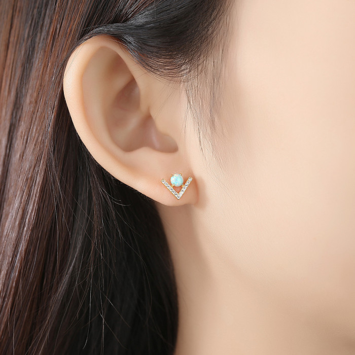 100% Sterling Silver Round Opal Birthstone Stud Earrings Women's Bright 3 Color Party Earrings