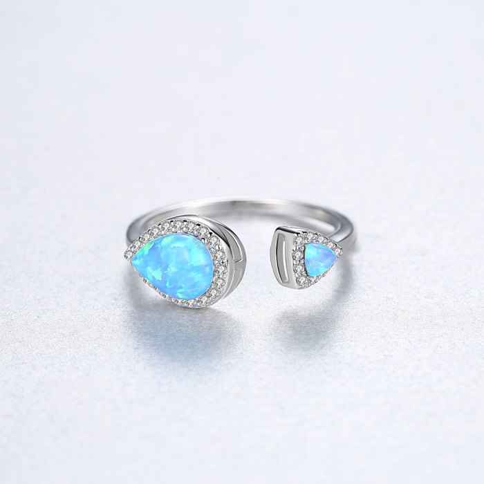 925 Silver Jewelry Water Drop Double Opal Rings Ladies Valentine's Day Women's Open Rings
