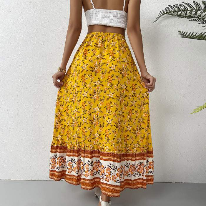 Printed Floral Bohemian Casual Skirt New Summer Big Swing Beach Skirt