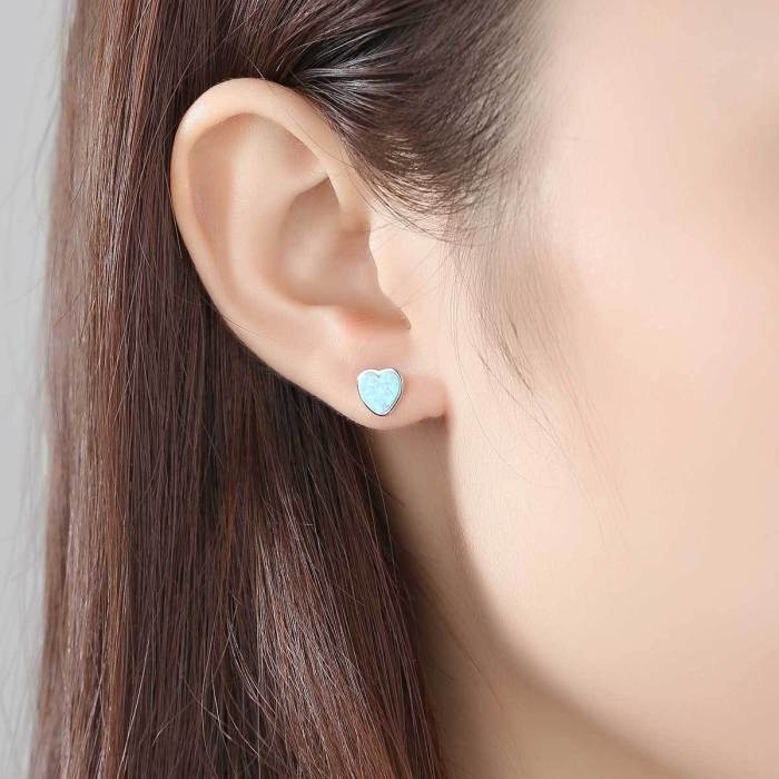 Lovely Heart Stud Earrings High Jewelry Tricolor Bright Opal in Sterling Silver Earrings