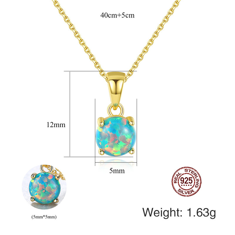 Sterling Silver 925 Necklace Colorful Round Opal Pendant Necklace Fine Jewelry Necklace