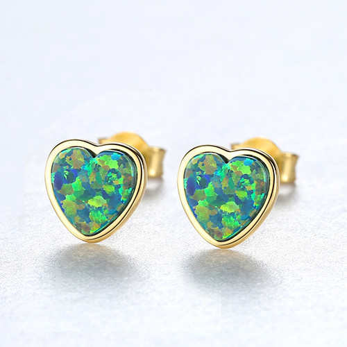 Lovely Heart Stud Earrings High Jewelry Tricolor Bright Opal in Sterling Silver Earrings