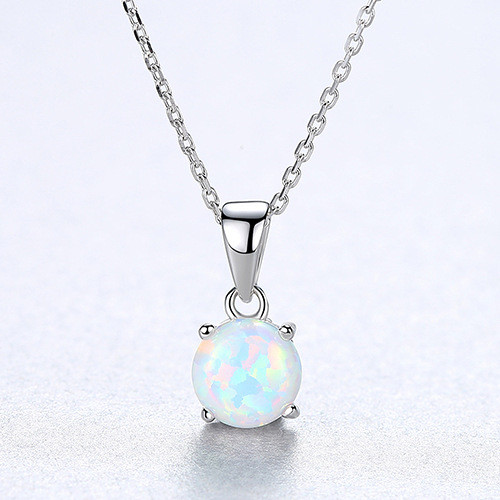 Sterling Silver 925 Necklace Colorful Round Opal Pendant Necklace Fine Jewelry Necklace
