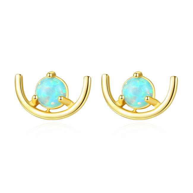 Women's Green Pink Blue Opal Stud Earrings 925 Sterling Silver High Jewelry Stud Earrings