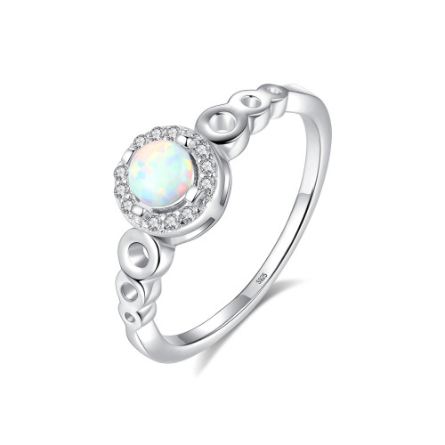 Fashion 925 Sterling Silver 4mm Round Opal Rings Ladies Gemstone Rings