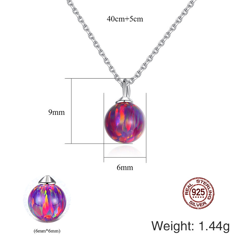 925 Sterling Silver 6mm Red Round Ball Opal Pendant Necklace Women's Charming Necklace