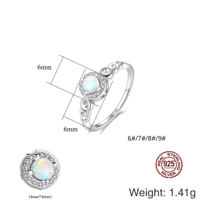 Fashion 925 Sterling Silver 4mm Round Opal Rings Ladies Gemstone Rings