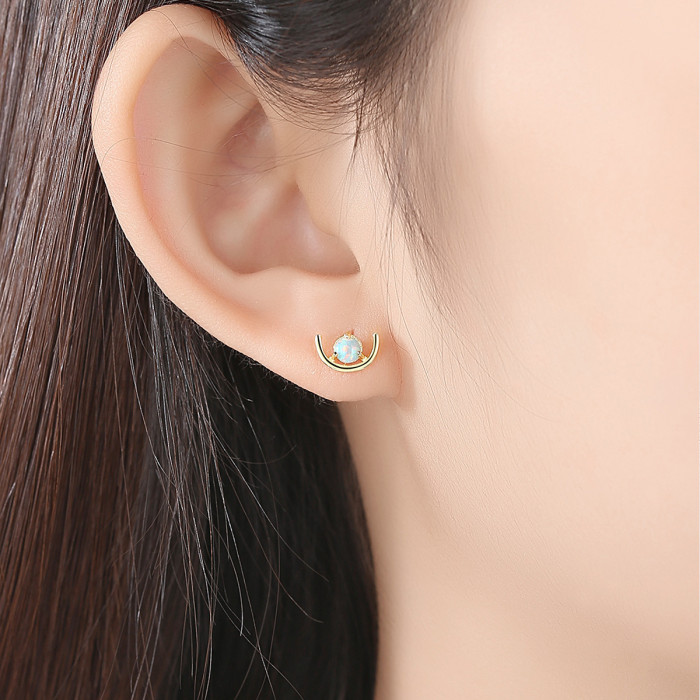 Women's Green Pink Blue Opal Stud Earrings 925 Sterling Silver High Jewelry Stud Earrings