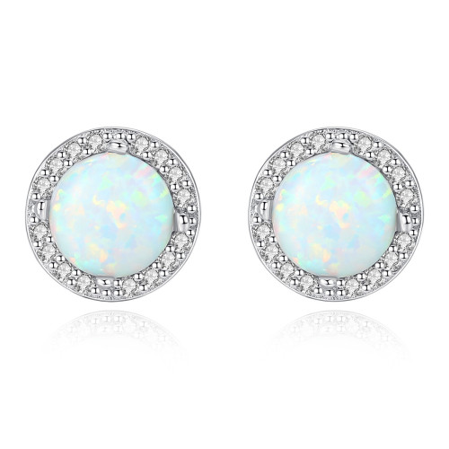 Women's Bright Petite Round Opal Stud Earrings in Sterling Silver Delicate Stud Earrings