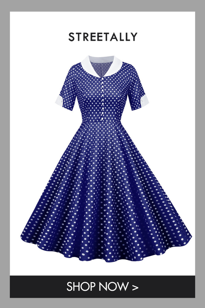 Polka Dot Print Women's A-Line Dress Peter Pan Collar Elegant 1950 Vintage Dresses
