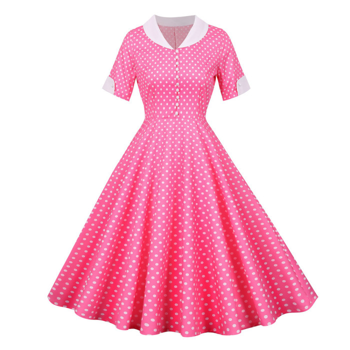 Polka Dot Print Women's A-Line Dress Peter Pan Collar Elegant 1950 Vintage Dresses