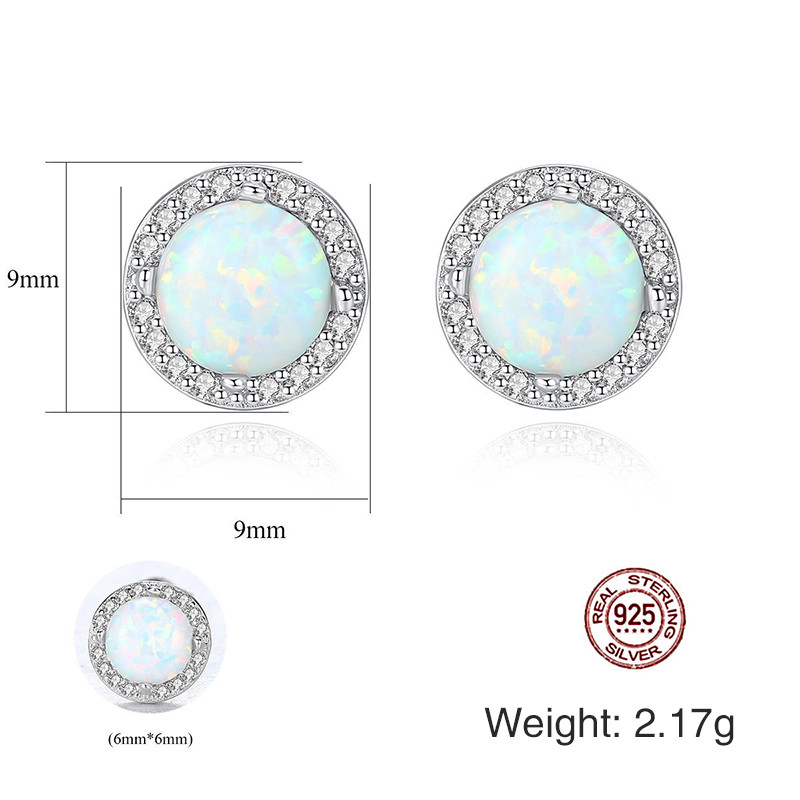 Women's Bright Petite Round Opal Stud Earrings in Sterling Silver Delicate Stud Earrings