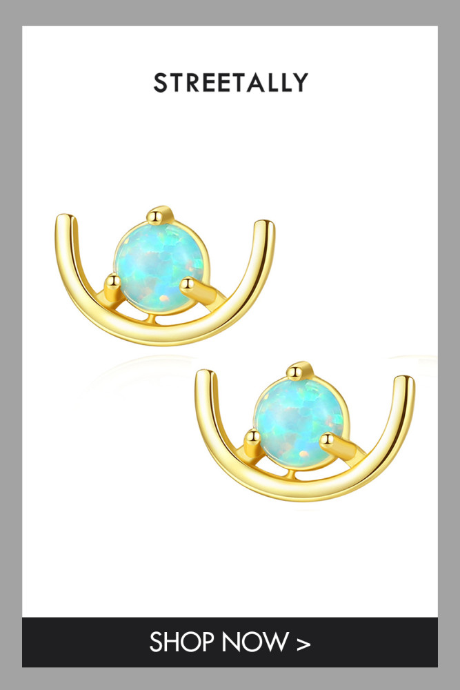 Women's Green Pink Blue Opal Stud Earrings 925 Sterling Silver High Jewelry Stud Earrings