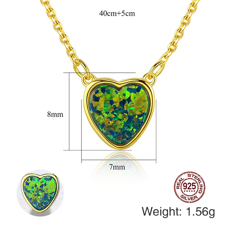 Fashion Elegant Heart Shaped Opal Pendant Bright Gemstone Necklace