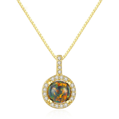Sterling Silver 925 Round Opal Charming Pendant Jewelry Necklace