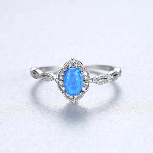 Delicate Antique Blue/White Opal 100% Sterling Silver Ring