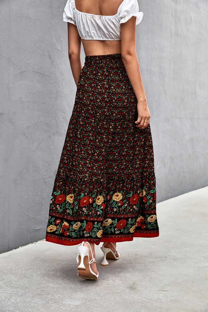 Elegant Women's Casual Printed Boho High Waist Floral Long Skirts