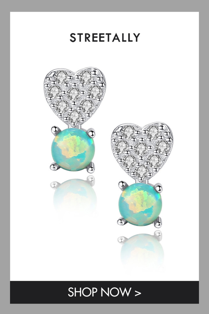 Cute Round Heart Zircon Tricolor Opal Stud Earrings