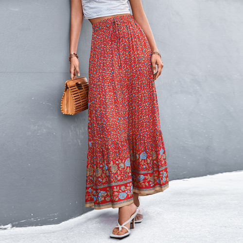 Elegant Women's Casual Printed Boho High Waist Floral Long Skirts