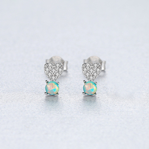 Cute Round Heart Zircon Tricolor Opal Stud Earrings