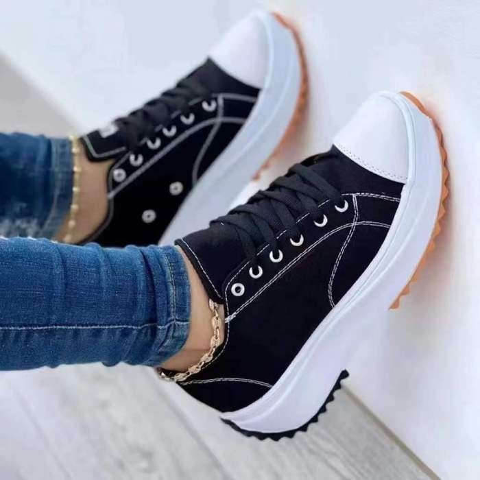 Canvas Casual Shoes Women's Round Toe Canvas Solid Color Low-top Women's Shoes Sneakers