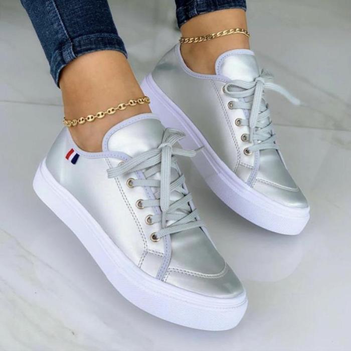 New Black, White And Silver Three-color Lace-up Flat Casual Sports Fashion Shoes Sneakers